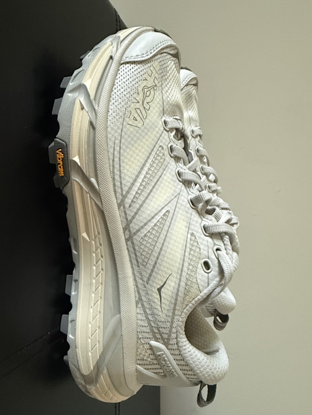 Hoka Off-White and Light Gray Running Sneakers